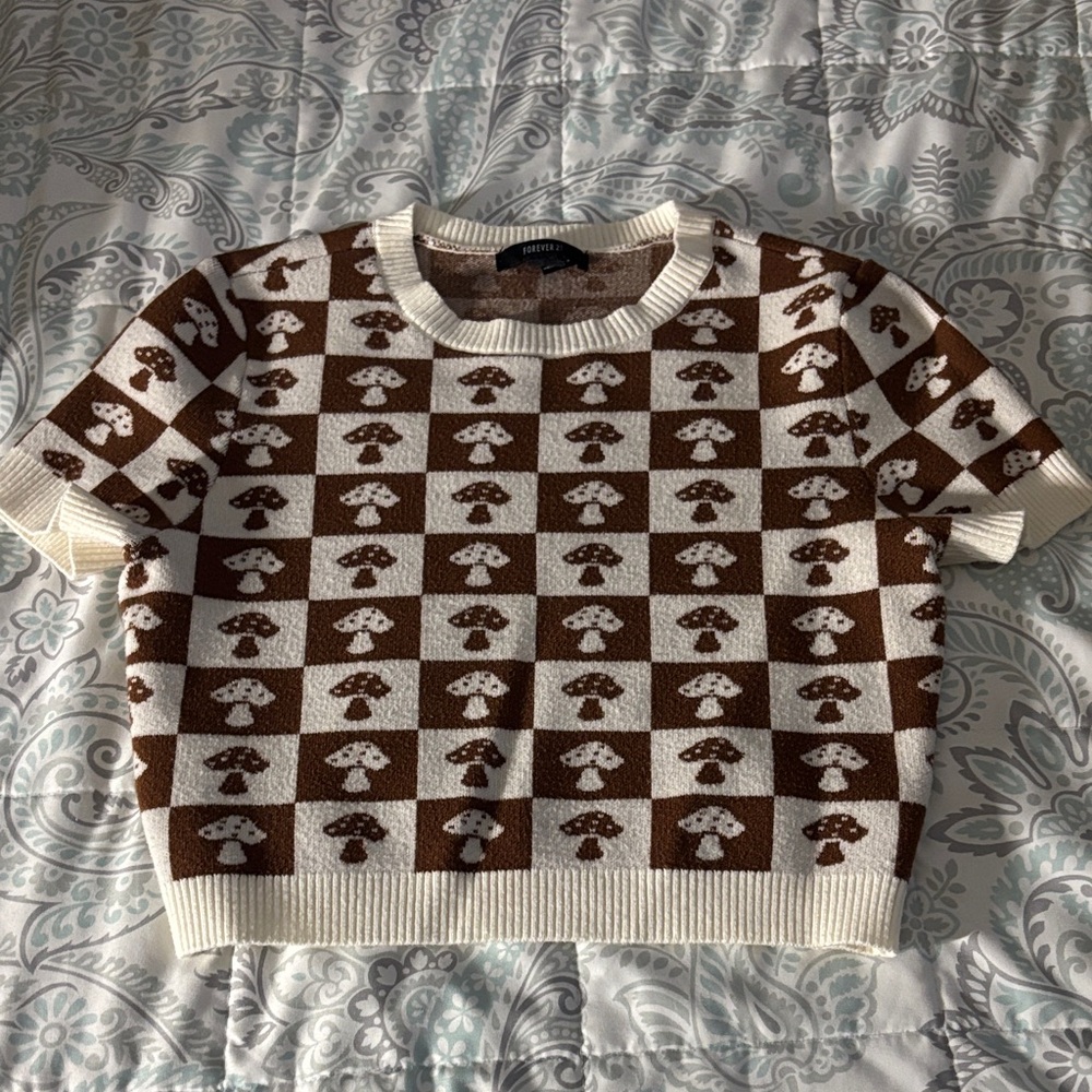 Forever 21 Cream and Brown Mushroom Sweater